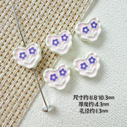 Heart and Flower Metal Beads 10mm Baking Painted Two-Color 20pcs 16