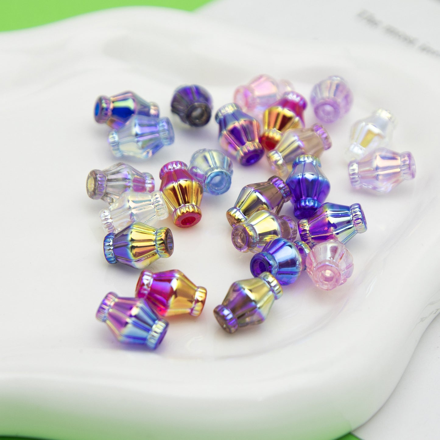Plated Rhombus Acrylic Beads 13mm Transparent Iridescent 20pcs 17