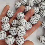 Sports Bubblegum Beads 20mm White Volleyball Design 10pcs 2