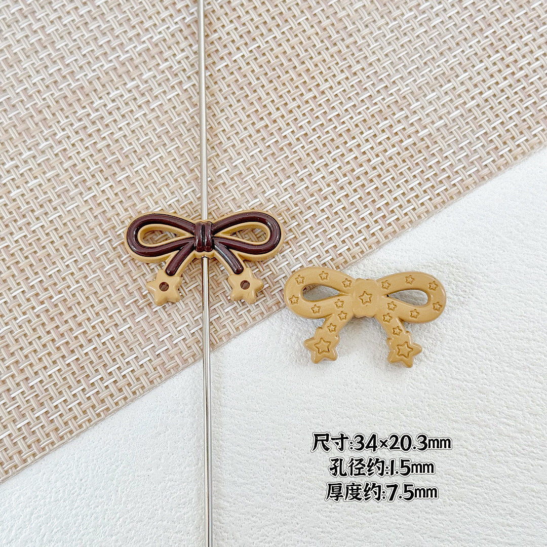 Bow and Star Metal Beads 34mm Painted Pastel Colors 5pcs 10