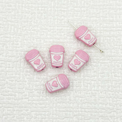 Baking Painted Metal Beads 14mm Milk Tea Mini Cup Design 10pcs 12