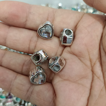Colored Heart Flat Acrylic Beads 12mm Rhinestone Embeded 100pcs 2