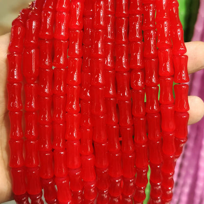 Transparent Bamboo Shape Glass Beads 6x12mm Glossy Finish 5 Strands 13