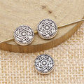Flat Metal Beads 9mm Vintage Totem Pattern Antique Silver Tone 100pcs