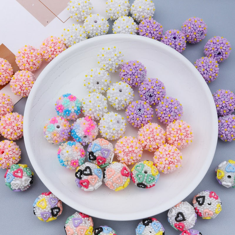 Embellished Flower Clay Beads 20mm Five-petal Pastel Rainbow 10pcs