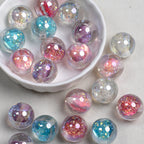 Glitter Resin Beads 16mm Round Clear Light Color 10pcs