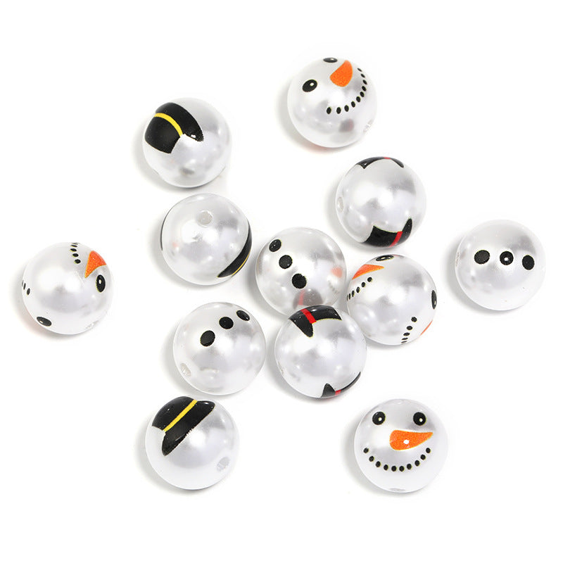 Pearl Printed Snowman Acrylic Beads 16mm Glossy ABS Plastic 50pcs 5