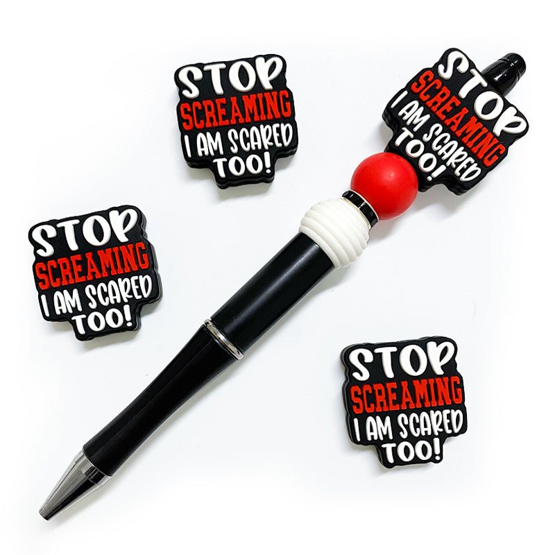 Silicone Focal Beads Stop Screaming Bold Red White Text 20pcs 3