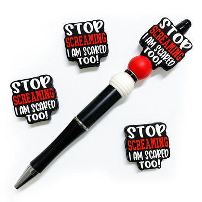Silicone Focal Beads Stop Screaming Bold Red White Text 20pcs 3