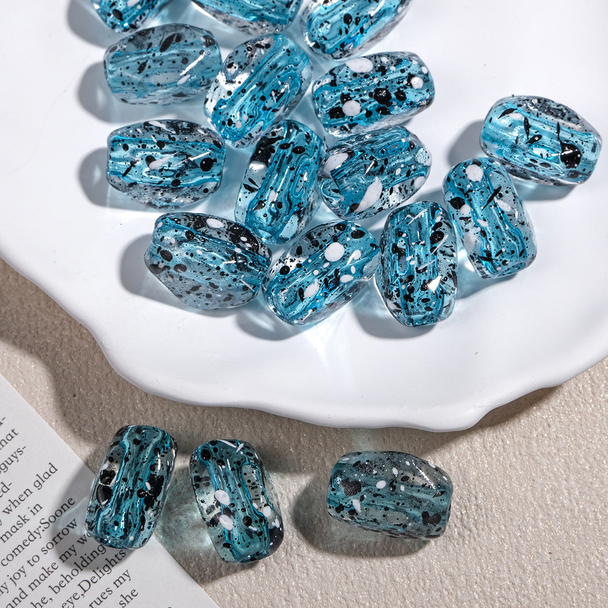 Transparent Rectangular Acrylic Beads 20mm Dyed Core Splash Ink 50pcs 9