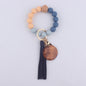 Silicone Bead Wristlet Keychain with Wood Tag and Leather Tassel MAMA 13