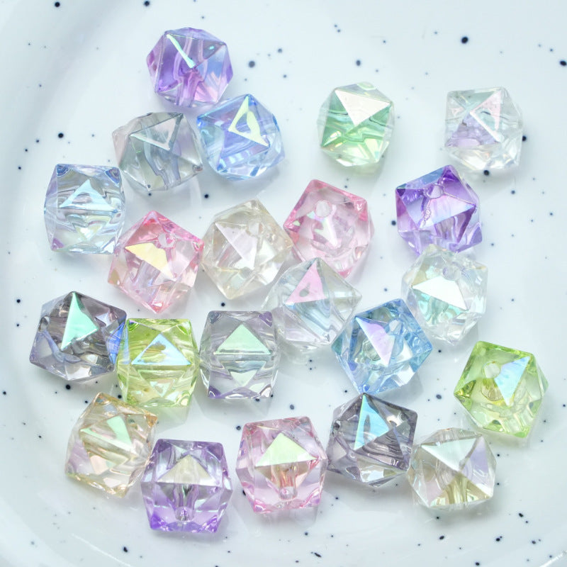 Transparent Irregular Faceted Acrylic Square Beads 12mm UV Plating 100pcs