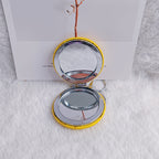 Plaid Pattern PU Leather Round Mirror Keychain Gold Clasp 2pcs 4