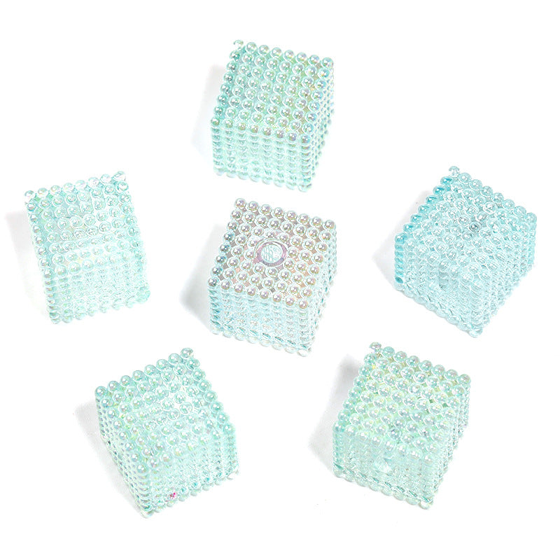 Transparent Square Acrylic Beads 16mm Colorful Bubbly Texture 50pcs 10