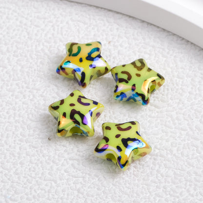 Plated Star Acrylic Beads 15mm Colored UV Plating Leopard Print 50pcs 6