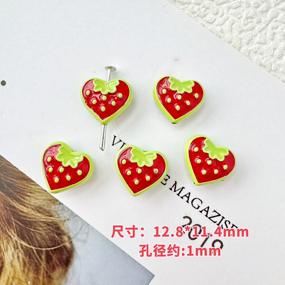 Star and Strawberry Heart Metal Beads Glossy Painted Colorful 10pcs 20