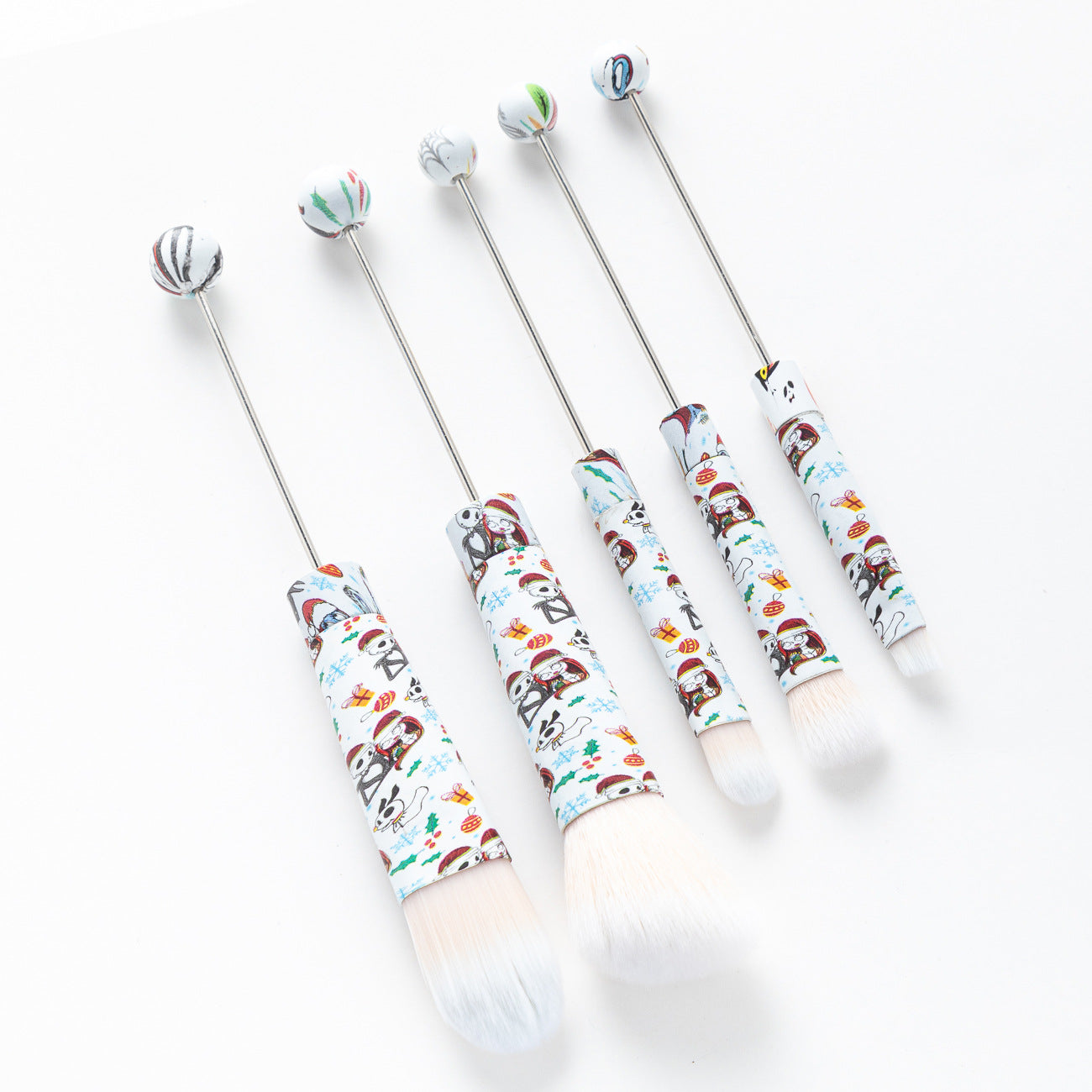Beadable Makeup Brushes Halloween Christmas Themed Colorful Handles 5pcs 11