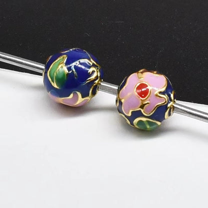 Flower Leaf Pattern Metal Beads 6/8/10mm Colorful Cloisonne Enamel 10pcs 8