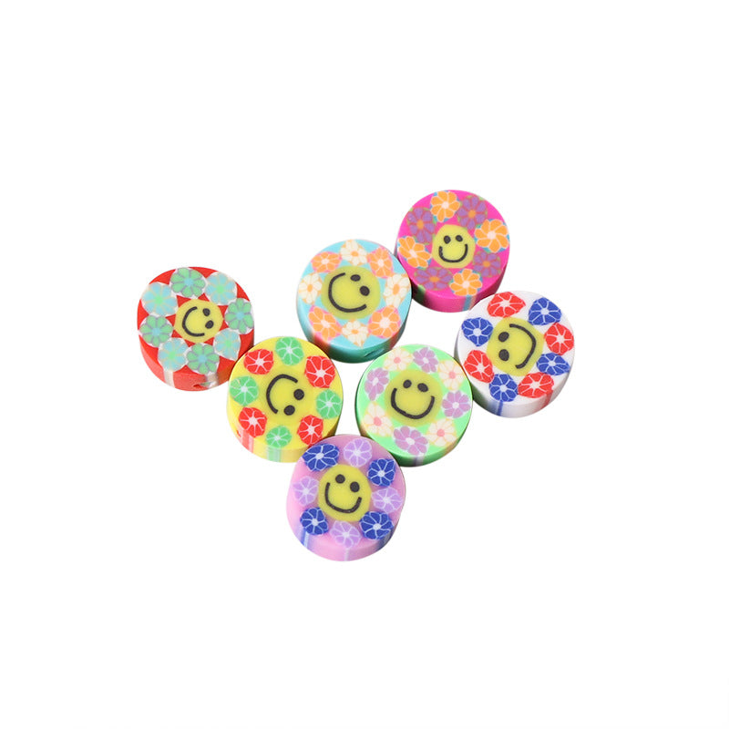 Flat Clay Beads 9mm Colorful Floral Smiling Face 100pcs 4