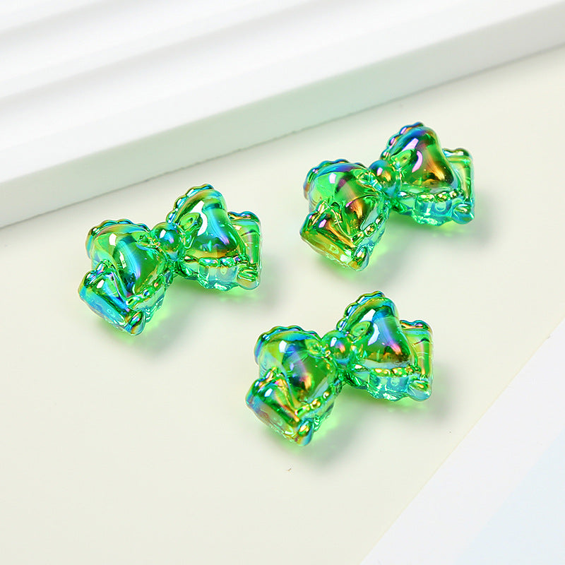 Transparent Ribbon Double Bow Acrylic Beads 15x25mm UV Plated 10pcs 6