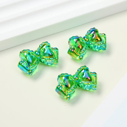 Transparent Ribbon Double Bow Acrylic Beads 15x25mm UV Plated 10pcs 6
