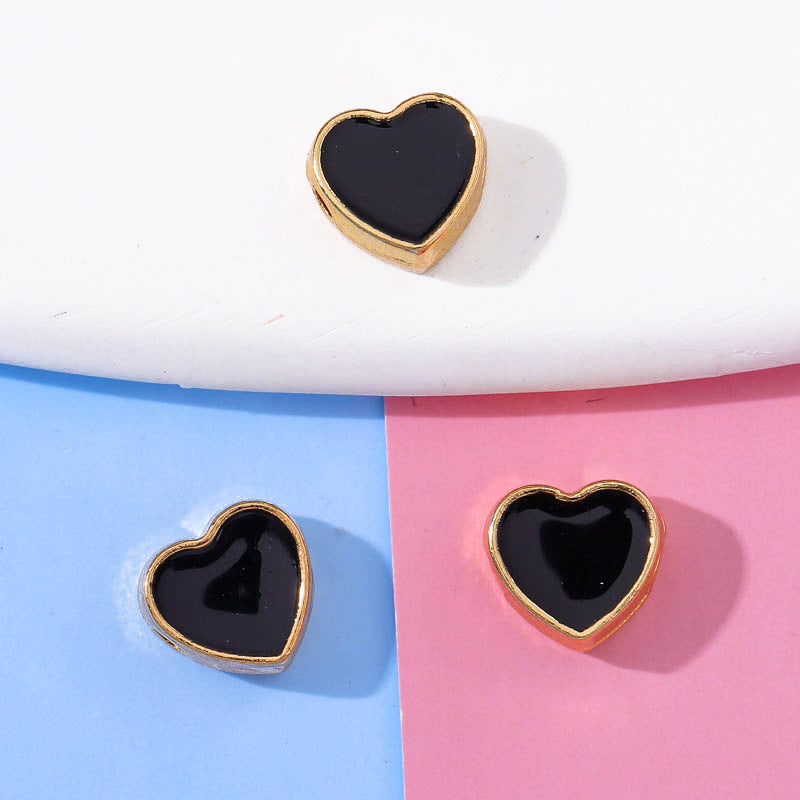Heart Metal Beads 8mm Double-Sided Enamel Gold Tone 50pcs 8