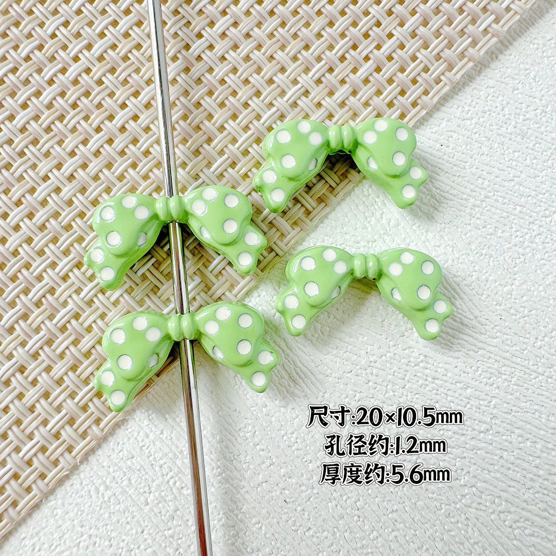 Dotted Bow Metal Beads 20mm Rhinestone Embedded Bow Metal Beads 26mm Painted 10pcs 8