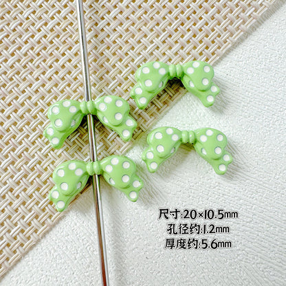 Dotted Bow Metal Beads 20mm Rhinestone Embedded Bow Metal Beads 26mm Painted 10pcs 8