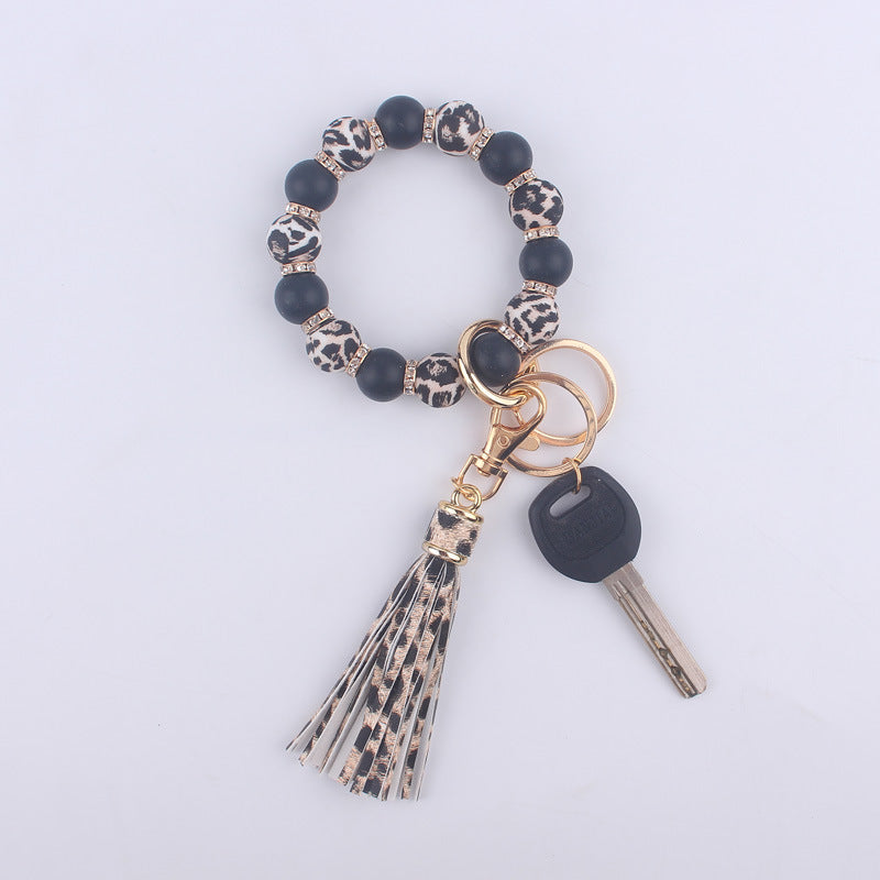 Tassel Silicone Bead Wristlet Keychain with Shiny Spacer Beads 6