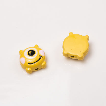 One Eyed Monster Metal Beads 13mm Baking Painted Enamel 10pcs 4