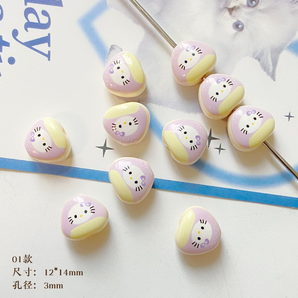 Hello KT Onigiri Acrylic Beads 14mm Painted Glossy 10pcs 3