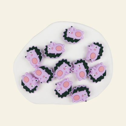 Silicone Focal Beads Hedgehog Colorful Side Profile 20pcs 13