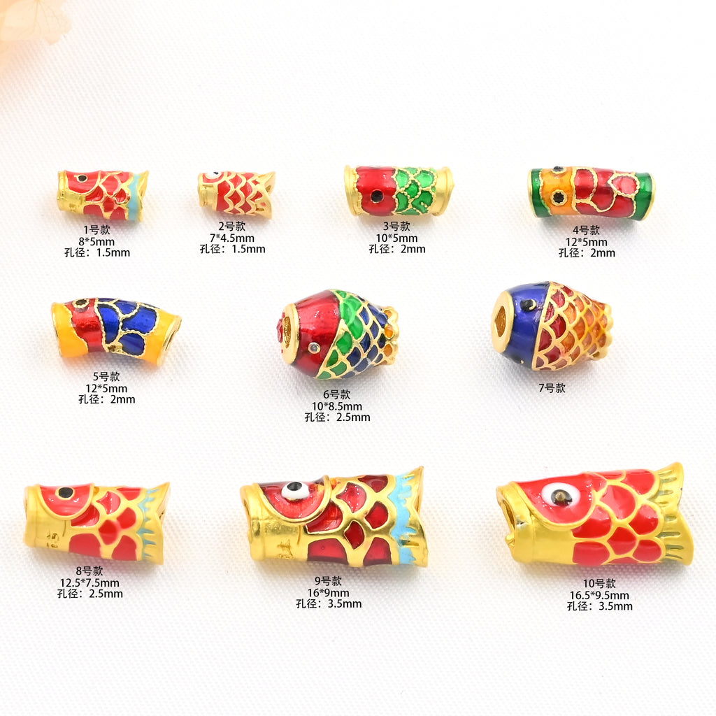 Brass Tube Metal Beads Colorful Koi Fish Enamel 10pcs 2