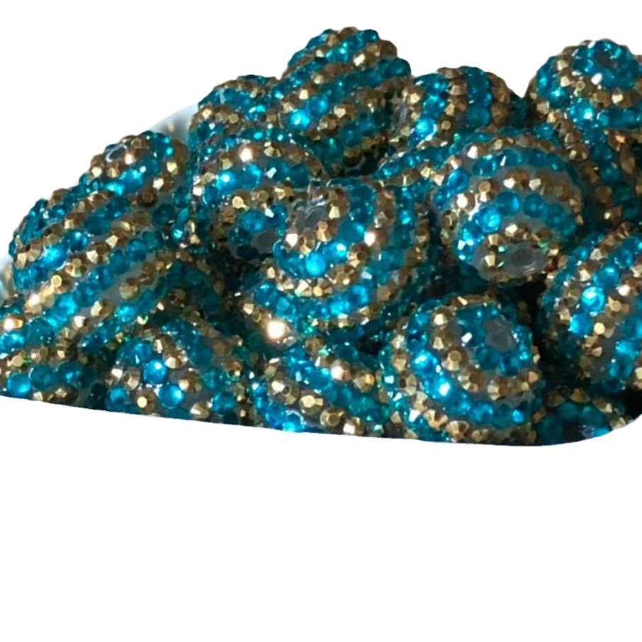 Plated Bubblegum Beads 16-22mm Blue Gold Striped Rhinestone 5pcs 2