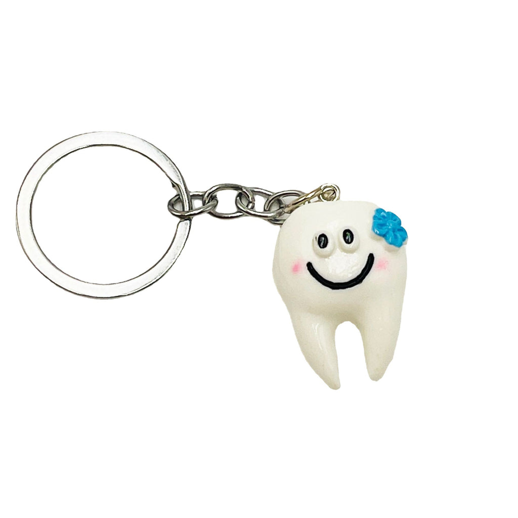 Resin Teeth Keychain Smiling White Tooth with Colorful Flower Charm 5