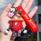 Soft Rubber Bad Bunny Keychain Colorful Heart Character Charm 2