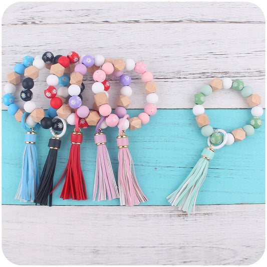 Daisy Tassel Silicone Beaded Wristlet Keychain Colorful Charm 2