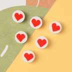Flat Round Clay Beads 10mm Red Heart Pattern Polymer 100pcs 3