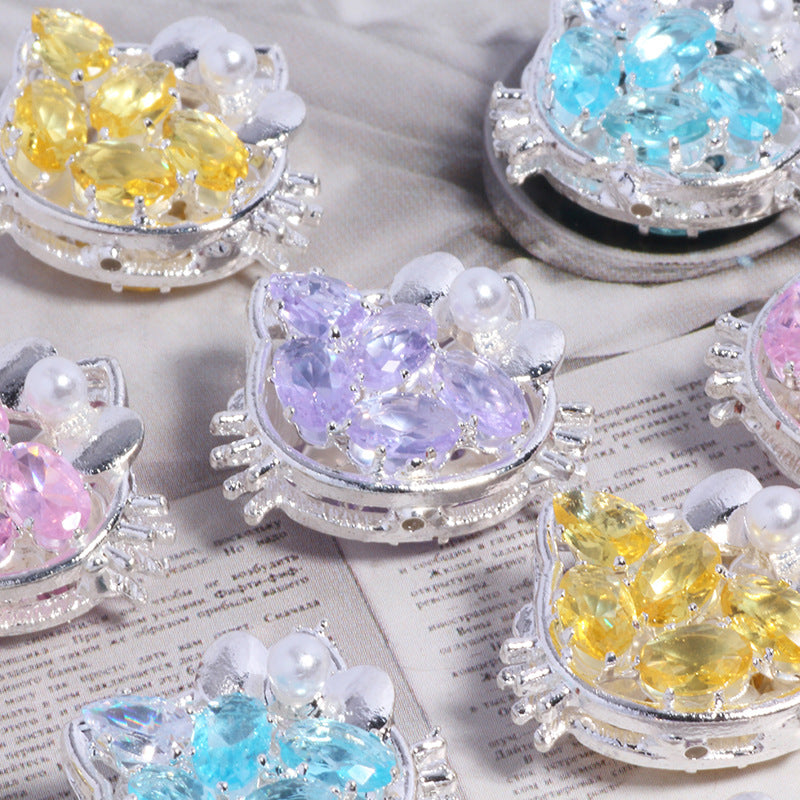 Ball Rhinestone Beads 20mm Pave Hello KT Alloy 2pcs 11