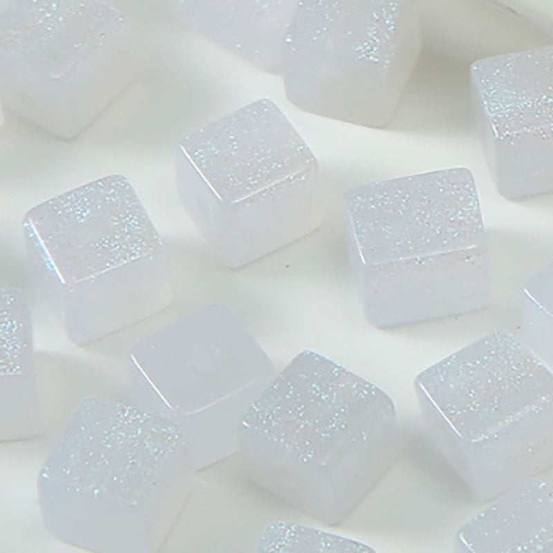 Opal Glitter Square Resin Beads 8mm Pearlescent Shimmer 10pcs 12