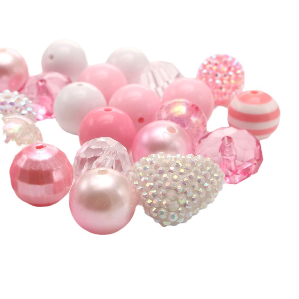 Bubblegum Beads 20mm White Pink Pearly Rhinestone Chunky Mix 48pcs 4