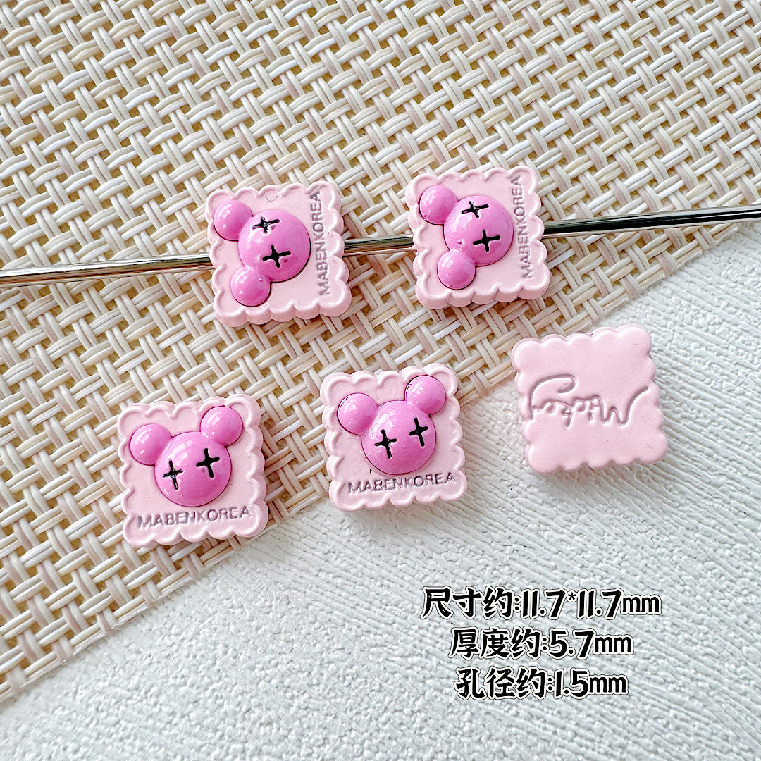 Strawberry and Mouse Metal Beads 13mm Pastel Painted Cookie Design 10pcs 17