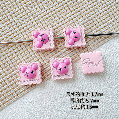 Strawberry and Mouse Metal Beads 13mm Pastel Painted Cookie Design 10pcs 17