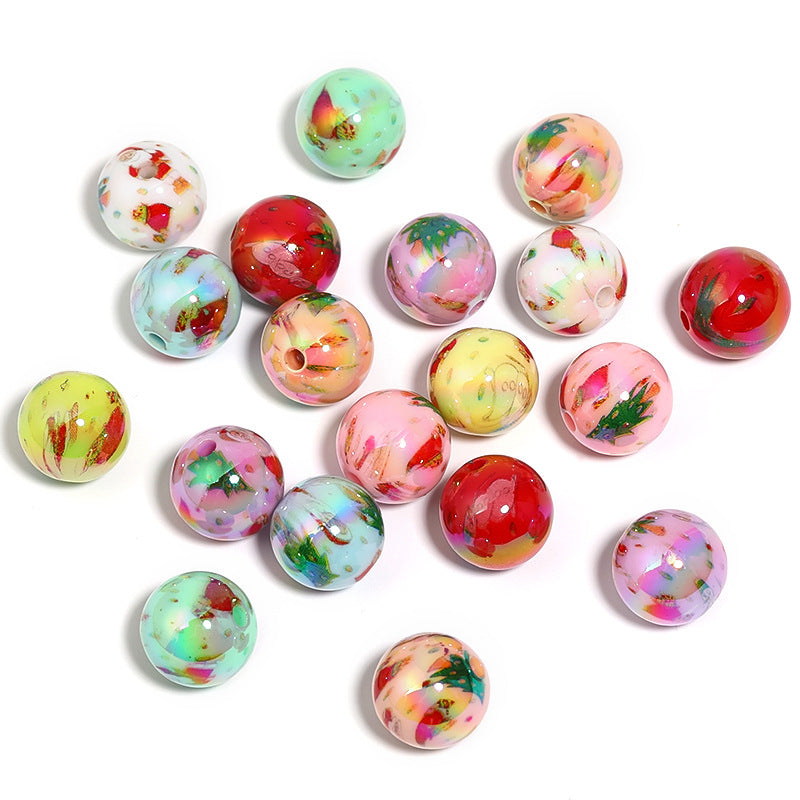 Plating Acrylic Beads 16mm Santa Claus Printed Christmas Mixed 50pcs 7