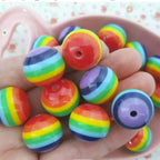 Striped Bubblegum Beads 20mm Bright Rainbow Chunky Resin 10pcs 2