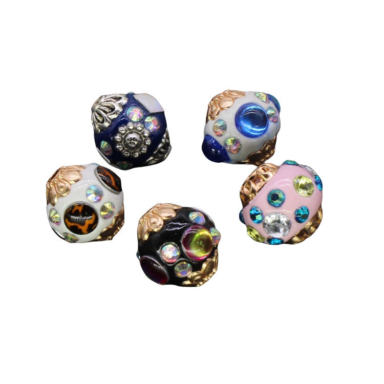 Ethnic Diamond Clay Beads 16mm Faceted Rhinestone Alloy 10pcs 5