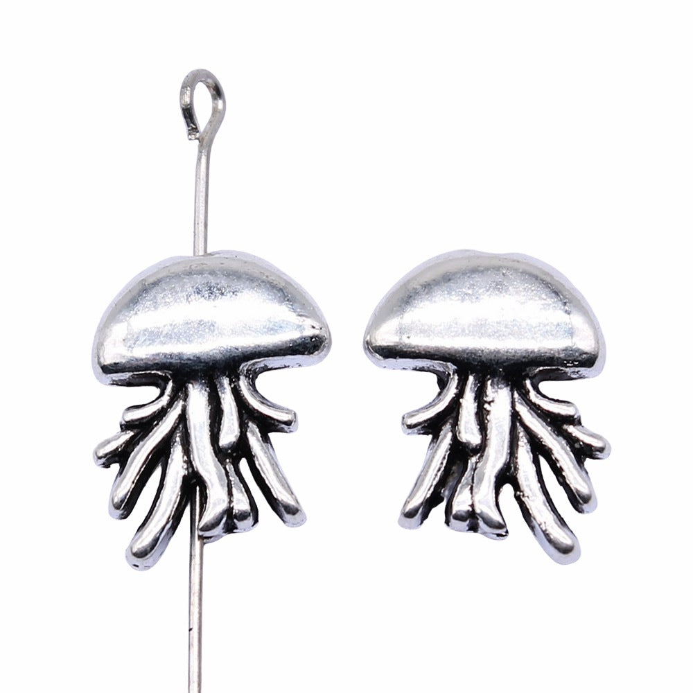 Jellyfish Metal Beads 15mm Antique Silver Tone Alloy 20pcs 3