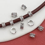Tube Metal Beads 7mm Leaf Patterned Tibetan Silver Tone 100pcs 2