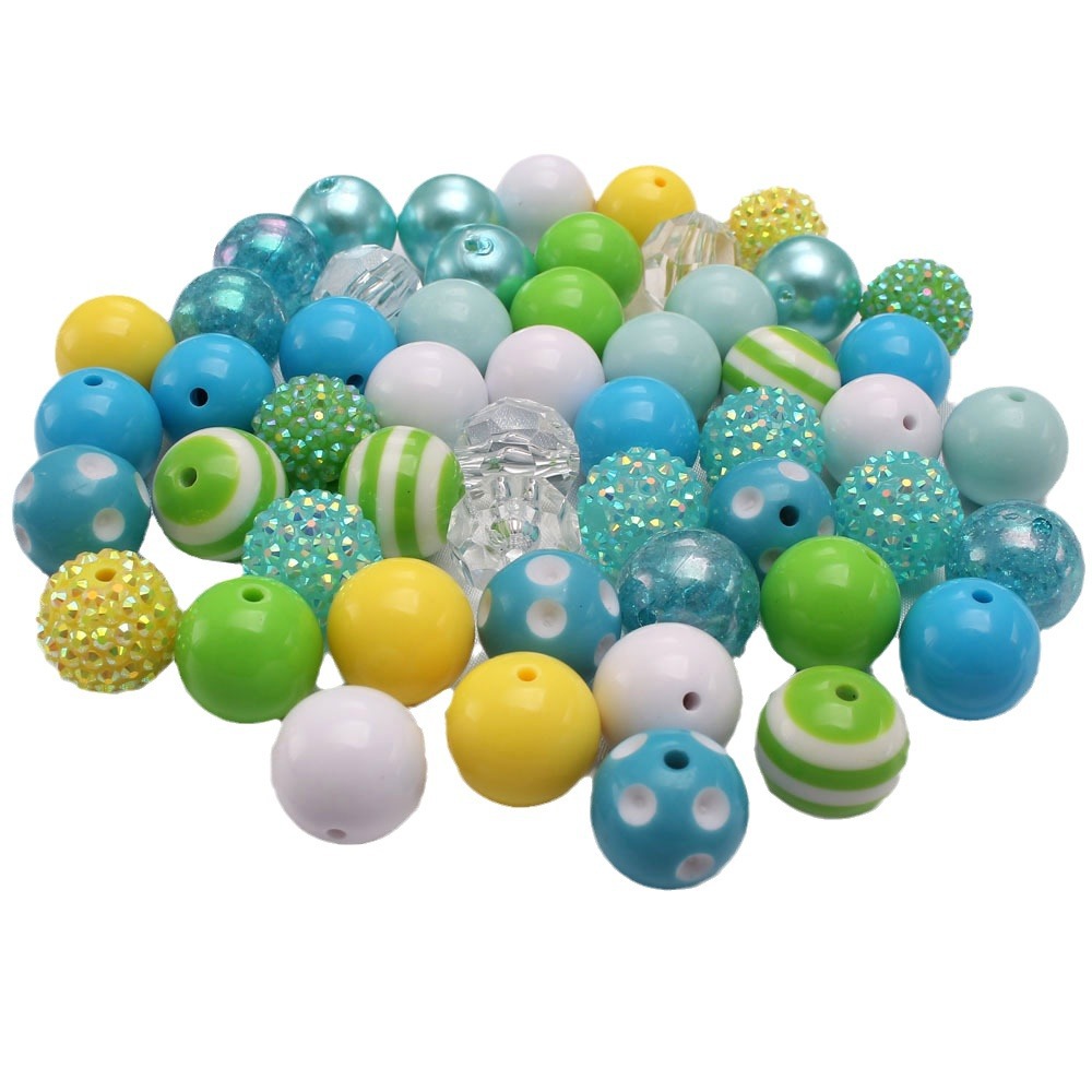 Bubblegum Beads 20mm Blue Green Yellow White Polka Dot Chunky Mix 50pcs 2