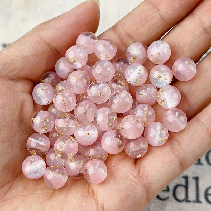 Semi-Transparent Gold Foil Resin Beads 10mm Sparkle Mixed Colors 100pcs 14